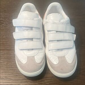 Womens White and Pink Velcro Sneakers